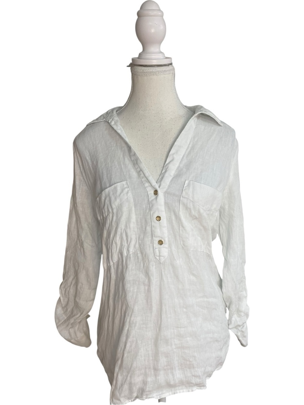 Zara Linen Button Down Tunic Shirt White